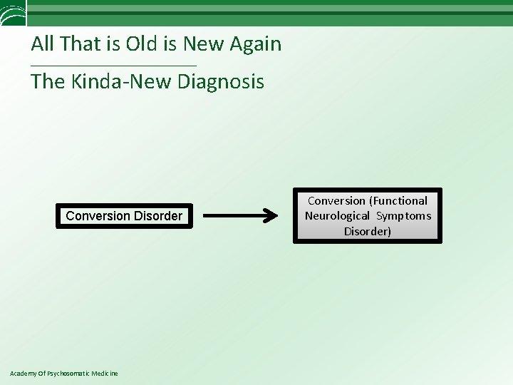 All That is Old is New Again ____________________ The Kinda-New Diagnosis Conversion Disorder Academy