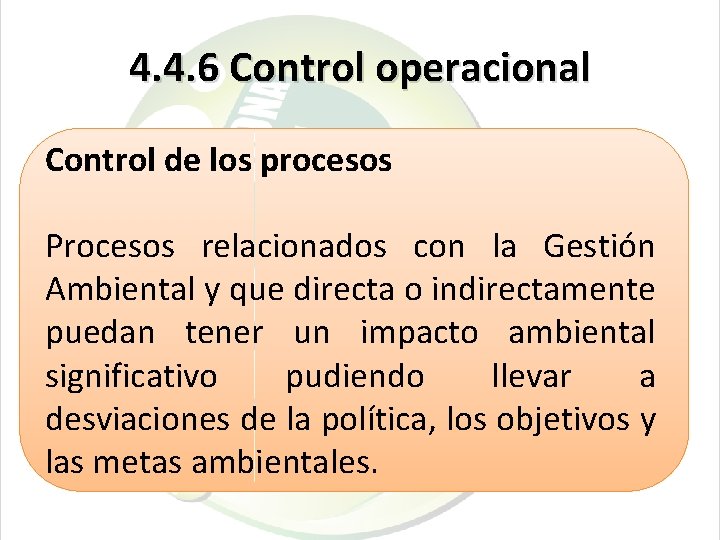 4. 4. 6 Control operacional Control de los procesos Procesos relacionados con la Gestión