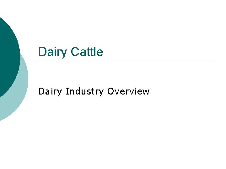 Dairy Cattle Dairy Industry Overview 