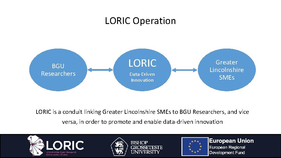 LORIC Operation BGU Researchers LORIC Data-Driven Innovation Greater Lincolnshire SMEs LORIC is a conduit