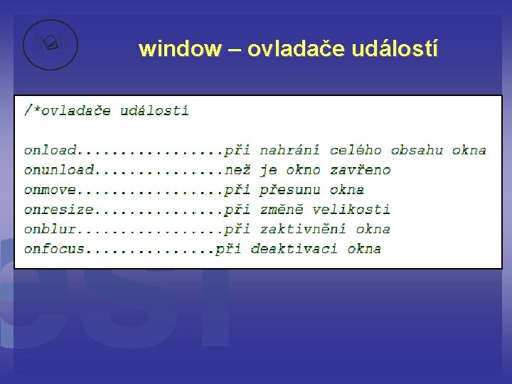 window – ovladače událostí 