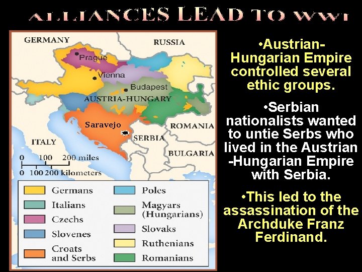  • Austrian. Hungarian Empire controlled several ethic groups. Saravejo • Serbian nationalists wanted