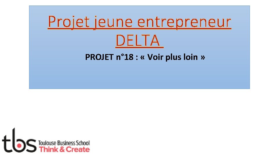 Projet jeune entrepreneur DELTA PROJET n° 18 : « Voir plus loin » 