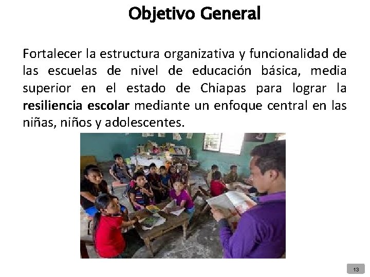 Objetivo General Fortalecer la estructura organizativa y funcionalidad de las escuelas de nivel de