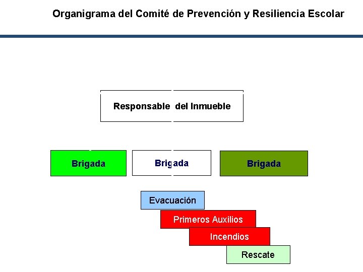 Organigrama del Comité de Prevención y Resiliencia Escolar Responsable del Inmueble Brigada Evacuación Primeros