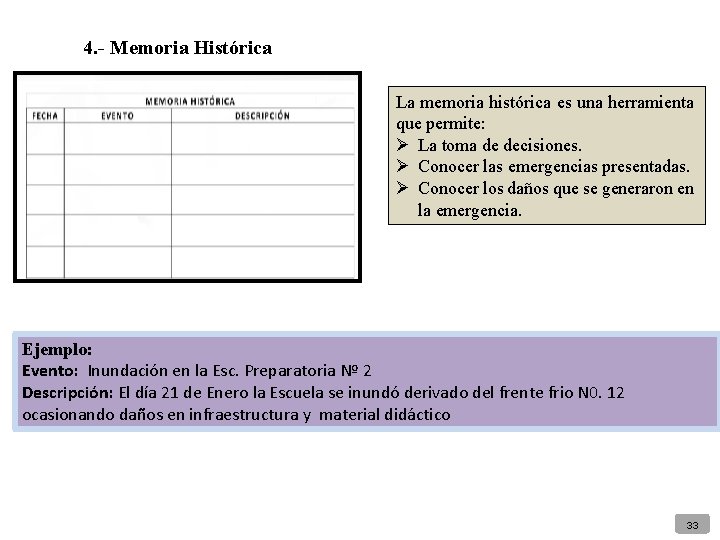 4. - Memoria Histórica La memoria histórica es una herramienta que permite: Ø La