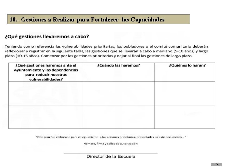 10. - Gestiones a Realizar para Fortalecer las Capacidades 40 