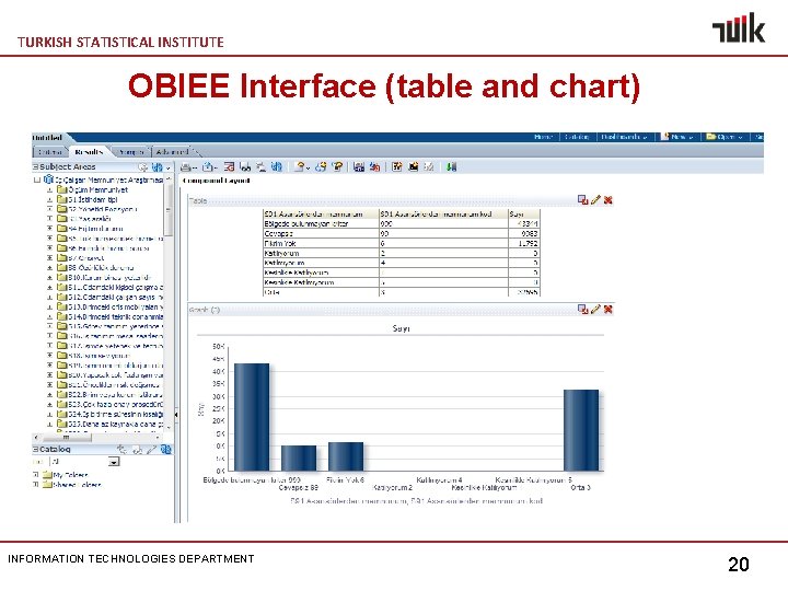 TURKISH STATISTICAL INSTITUTE OBIEE Interface (table and chart) INFORMATION TECHNOLOGIES DEPARTMENT 20 
