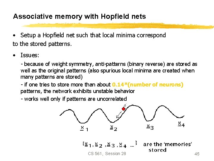 Associative memory with Hopfield nets • Setup a Hopfield net such that local minima