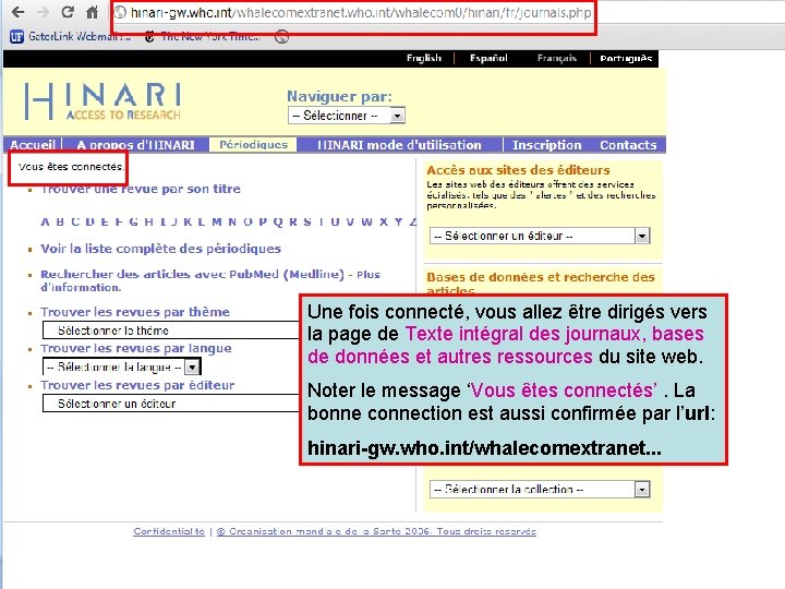 Une fois connecté, vous allez être dirigés vers la page de Texte intégral des