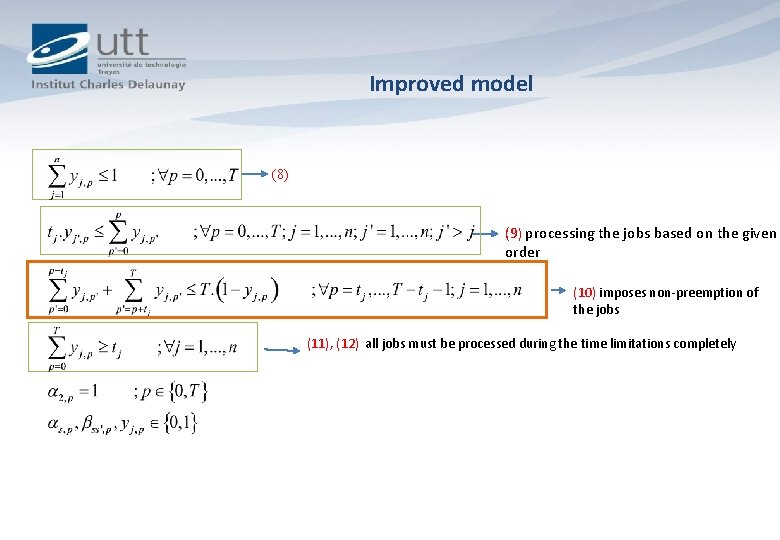 Improved model (8) (9) processing the jobs based on the given order (10) imposes