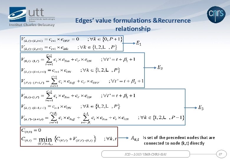 Edges’ value formulations &Recurrence relationship Is set of the precedent nodes that are connected