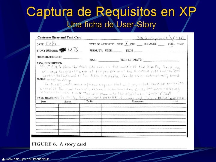 Captura de Requisitos en XP Una ficha de User-Story www. dsic. upv. es/~letelier/pub 