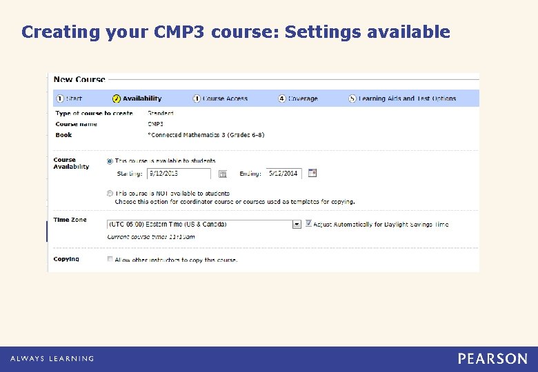 Creating your CMP 3 course: Settings available 