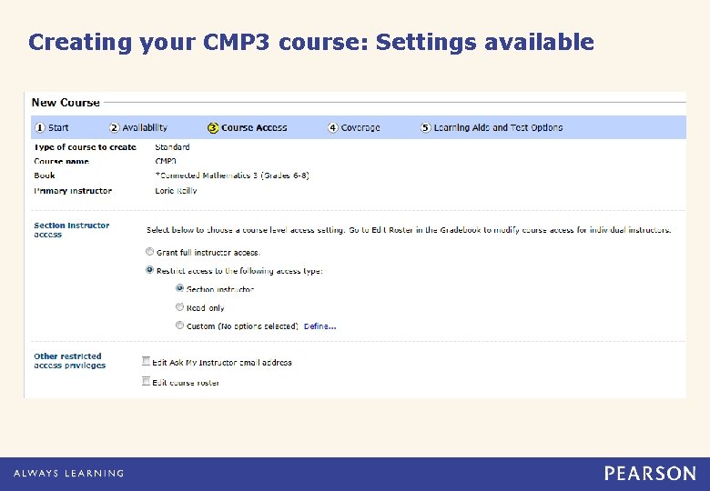 Creating your CMP 3 course: Settings available 