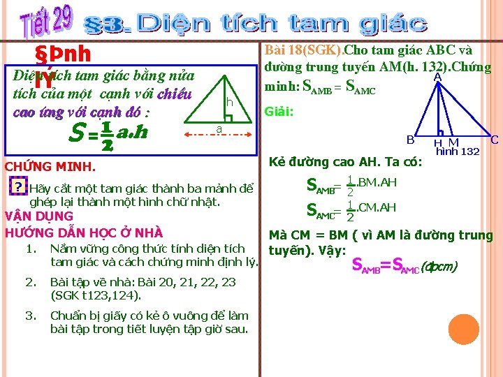 §Þnh DiÖn tÝch tam gi¸c b» ng nöa lÝ tÝch cña mét c¹nh víi