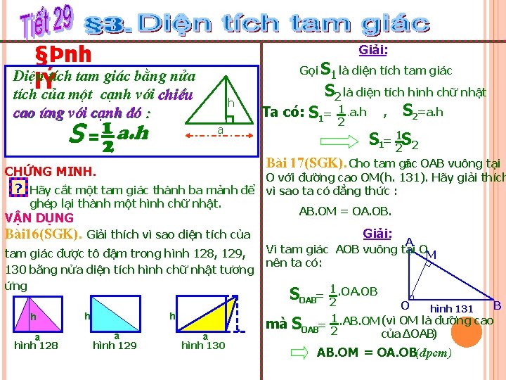 §Þnh DiÖn tÝch tam gi¸c b» ng nöa lÝ tÝch cña mét c¹nh víi