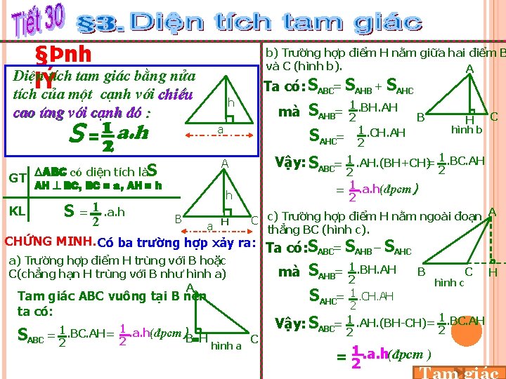 §Þnh DiÖn tÝch tam gi¸c b» ng nöa lÝ tÝch cña mét c¹nh víi