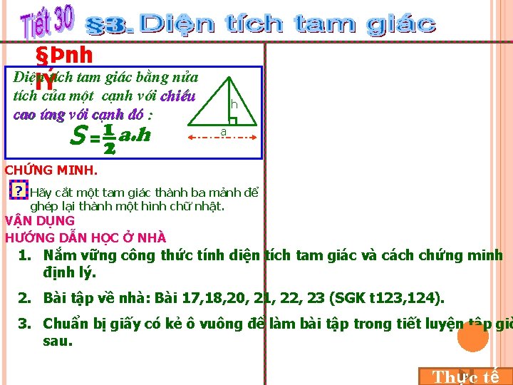 §Þnh DiÖn tÝch tam gi¸c b» ng nöa lÝ tÝch cña mét c¹nh víi