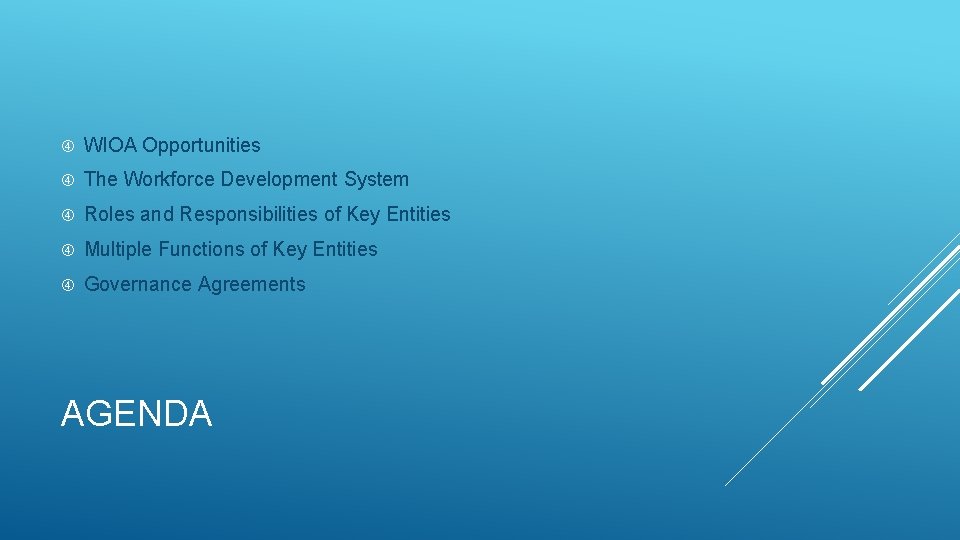  WIOA Opportunities The Workforce Development System Roles and Responsibilities of Key Entities Multiple