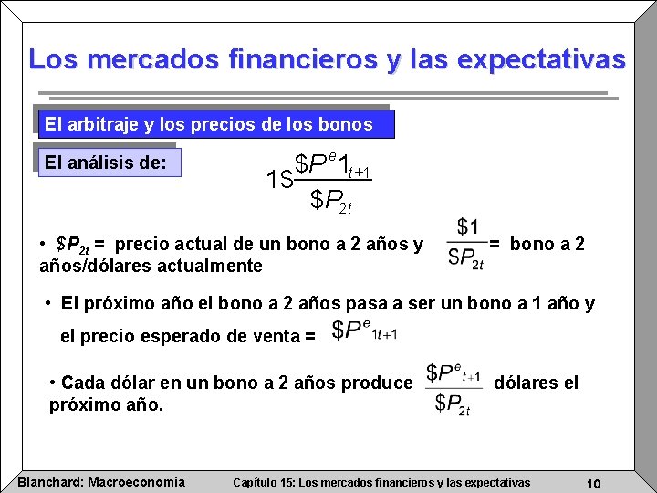 Los mercados financieros y las expectativas El arbitraje y los precios de los bonos