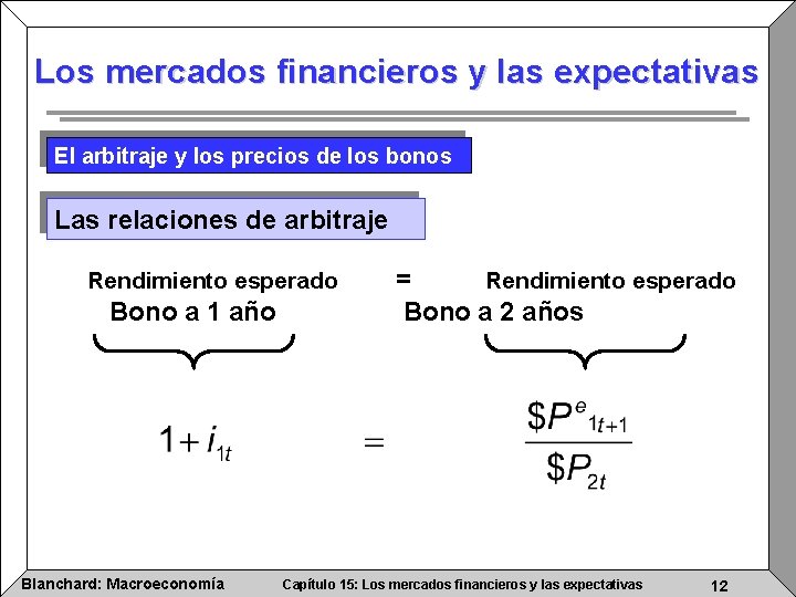 Los mercados financieros y las expectativas El arbitraje y los precios de los bonos