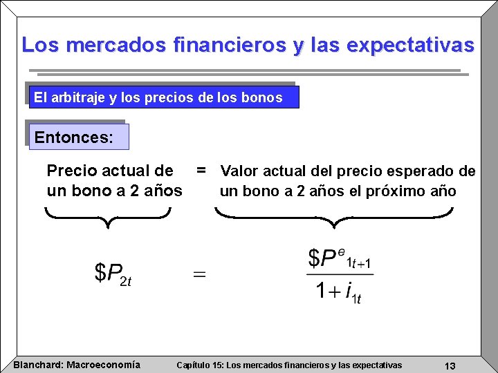 Los mercados financieros y las expectativas El arbitraje y los precios de los bonos