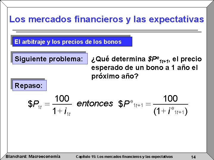 Los mercados financieros y las expectativas El arbitraje y los precios de los bonos