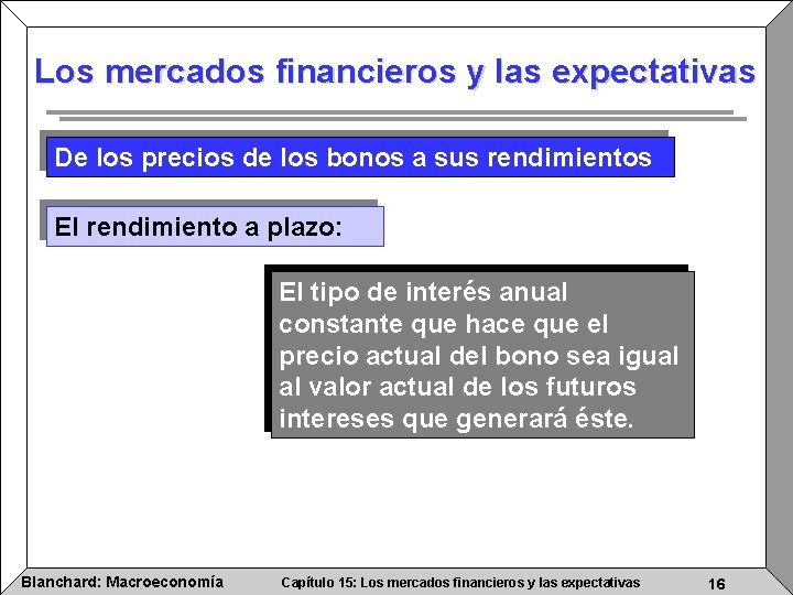 Los mercados financieros y las expectativas De los precios de los bonos a sus