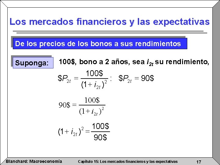 Los mercados financieros y las expectativas De los precios de los bonos a sus