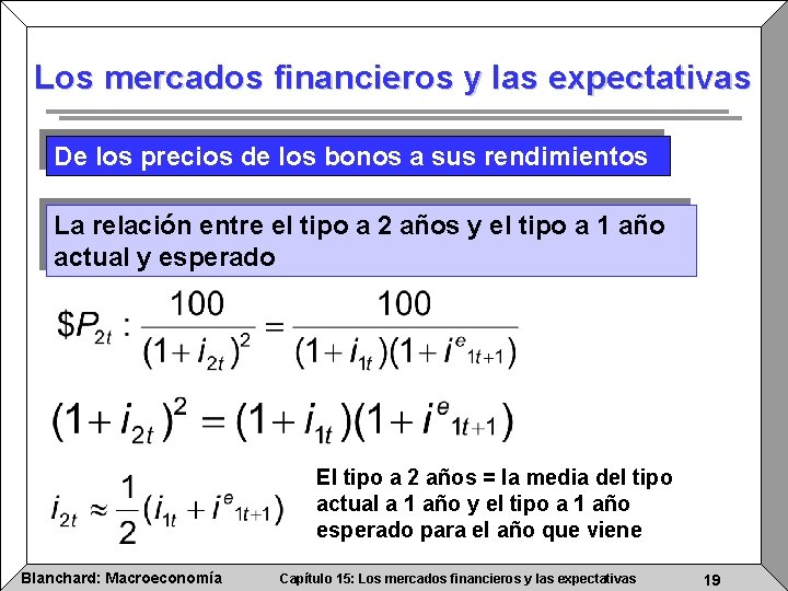 Los mercados financieros y las expectativas De los precios de los bonos a sus