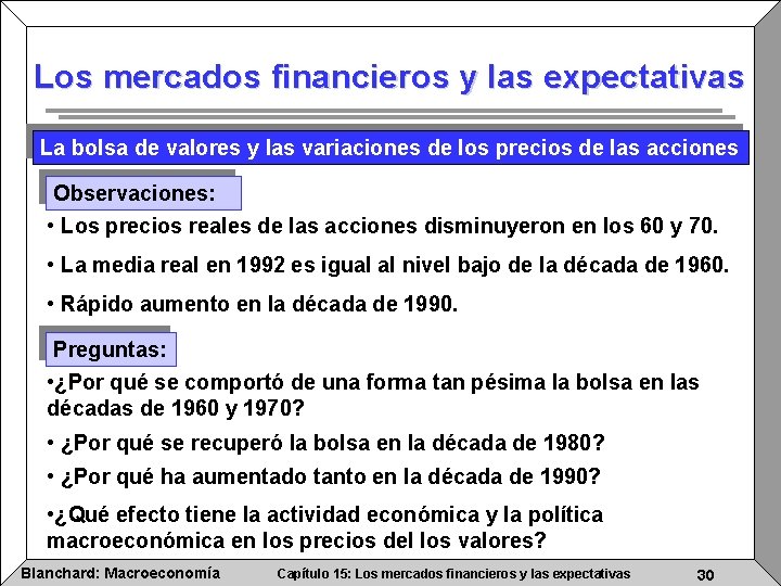 Los mercados financieros y las expectativas La bolsa de valores y las variaciones de