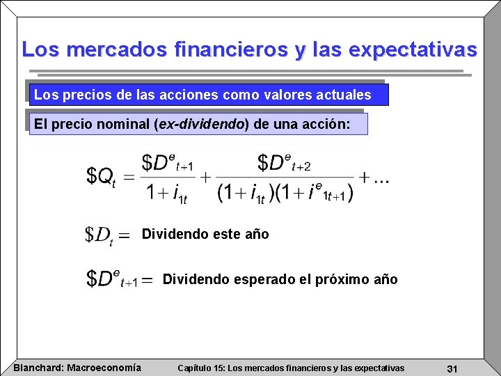 Los mercados financieros y las expectativas Los precios de las acciones como valores actuales