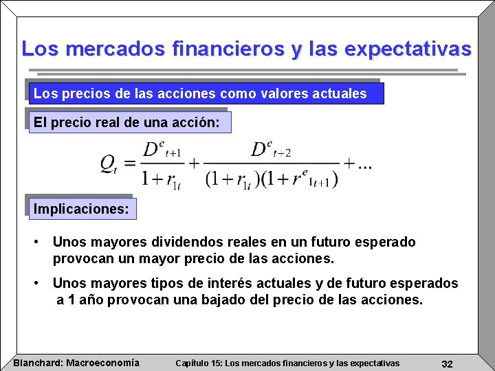 Los mercados financieros y las expectativas Los precios de las acciones como valores actuales