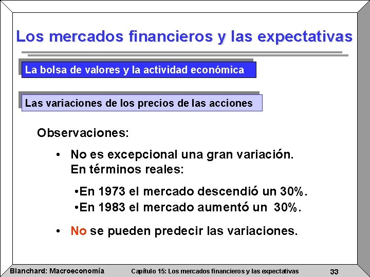 Los mercados financieros y las expectativas La bolsa de valores y la actividad económica