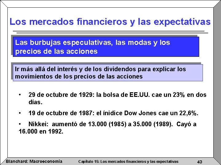 Los mercados financieros y las expectativas Las burbujas especulativas, las modas y los precios