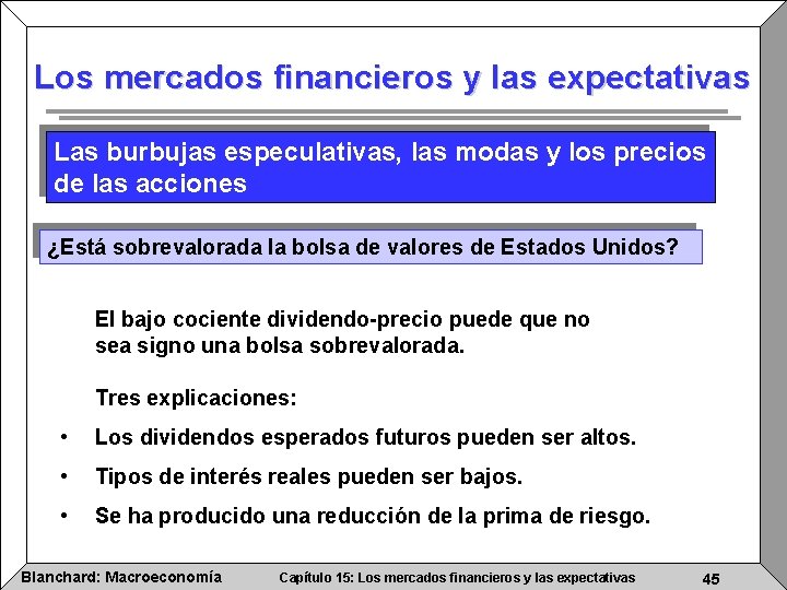 Los mercados financieros y las expectativas Las burbujas especulativas, las modas y los precios