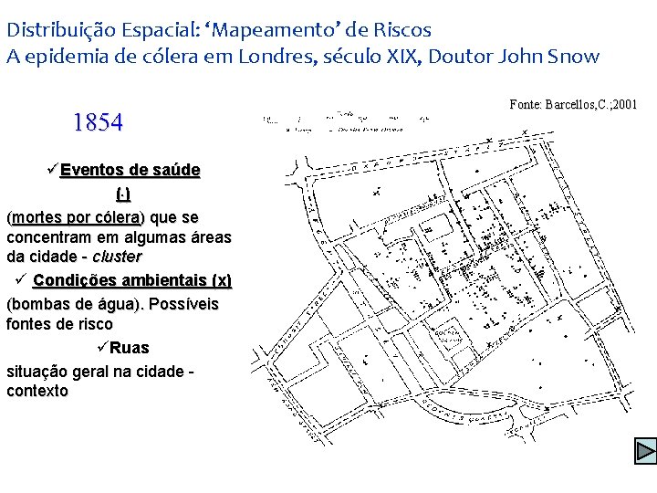 Distribuição Espacial: ‘Mapeamento’ de Riscos A epidemia de cólera em Londres, século XIX, Doutor