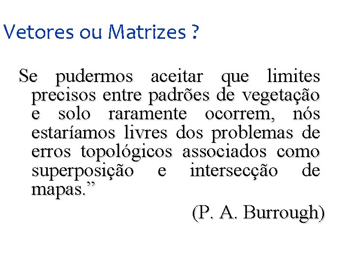 Vetores ou Matrizes ? Se pudermos aceitar que limites precisos entre padrões de vegetação