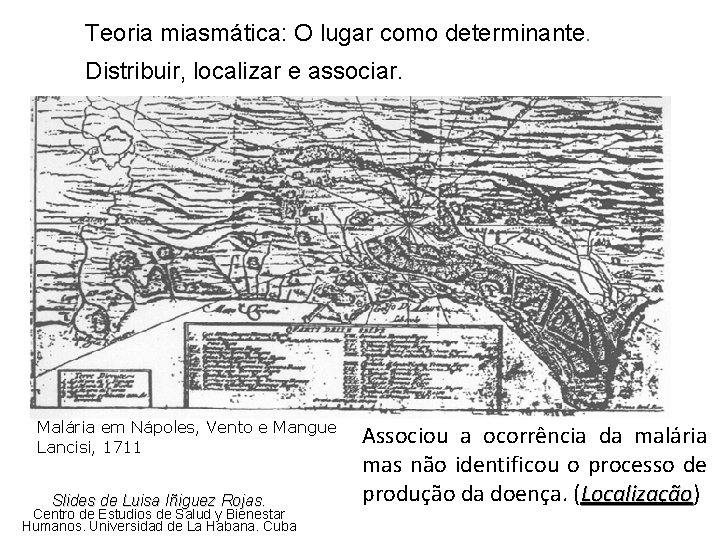 Teoria miasmática: O lugar como determinante. Distribuir, localizar e associar. Malária em Nápoles, Vento Teoria miasmática: O lugar como determinante. Distribuir, localizar e associar. Malária em Nápoles, Vento