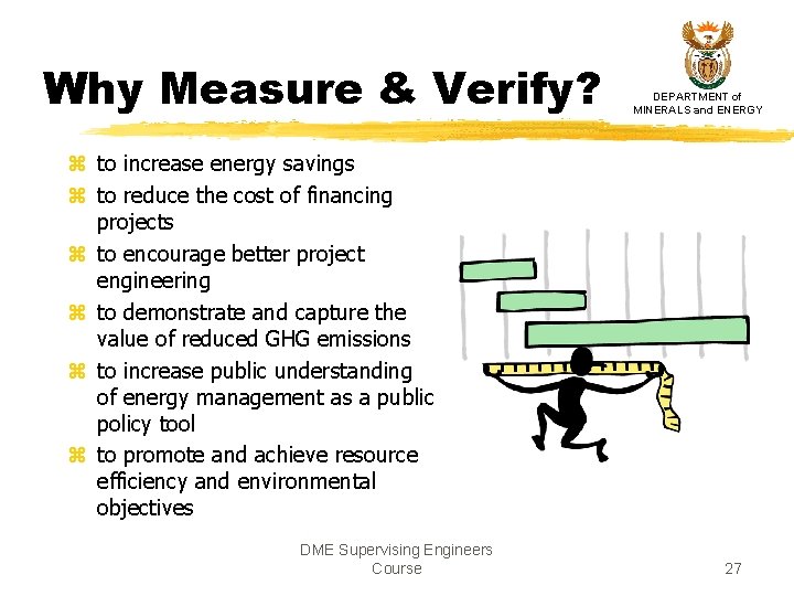 Why Measure & Verify? DEPARTMENT of MINERALS and ENERGY z to increase energy savings Why Measure & Verify? DEPARTMENT of MINERALS and ENERGY z to increase energy savings