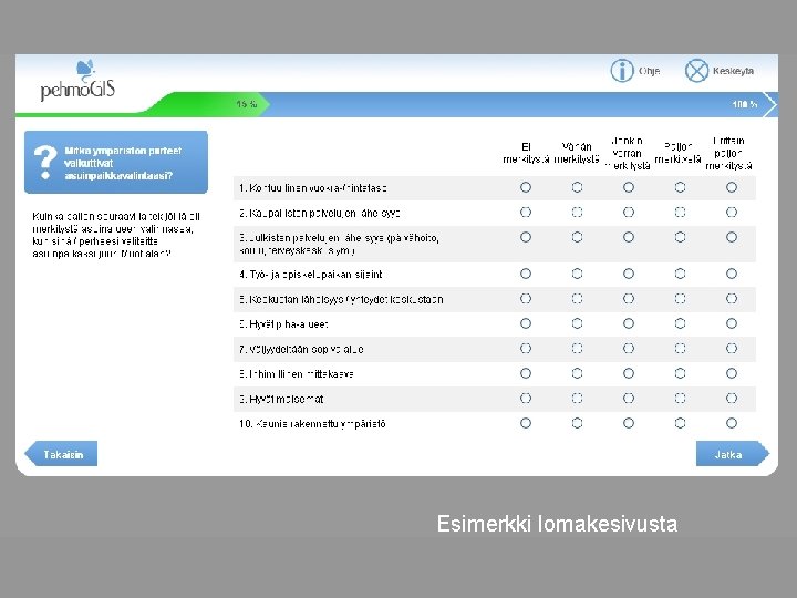 Esimerkki lomakesivusta 