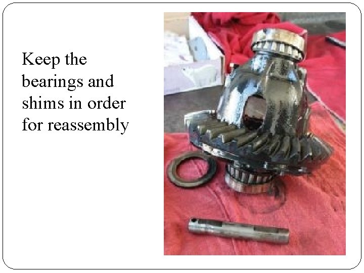 Keep the bearings and shims in order for reassembly 