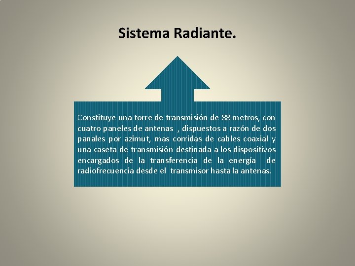 Sistema Radiante. Constituye una torre de transmisión de 88 metros, con cuatro paneles de