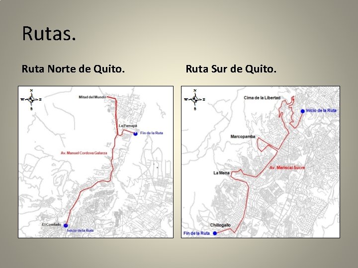 Rutas. Ruta Norte de Quito. Ruta Sur de Quito. 