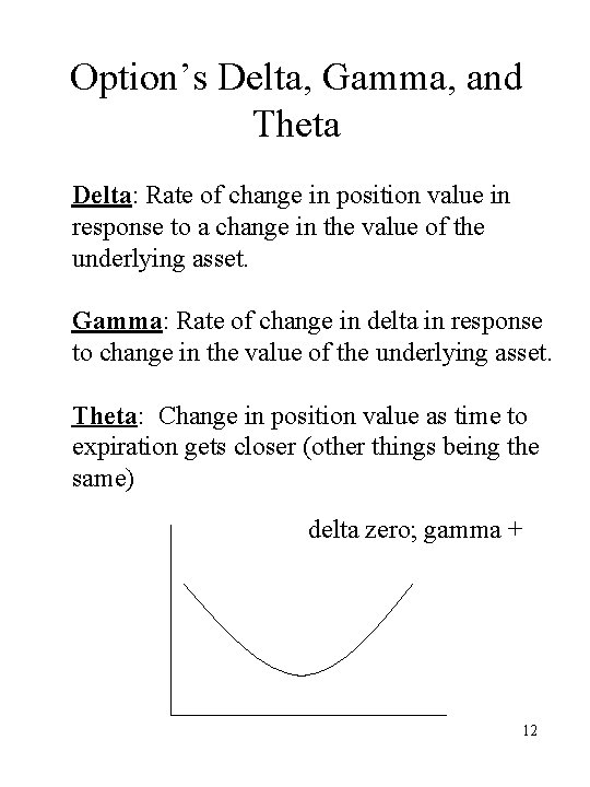 Option’s Delta, Gamma, and Theta Delta: Rate of change in position value in response