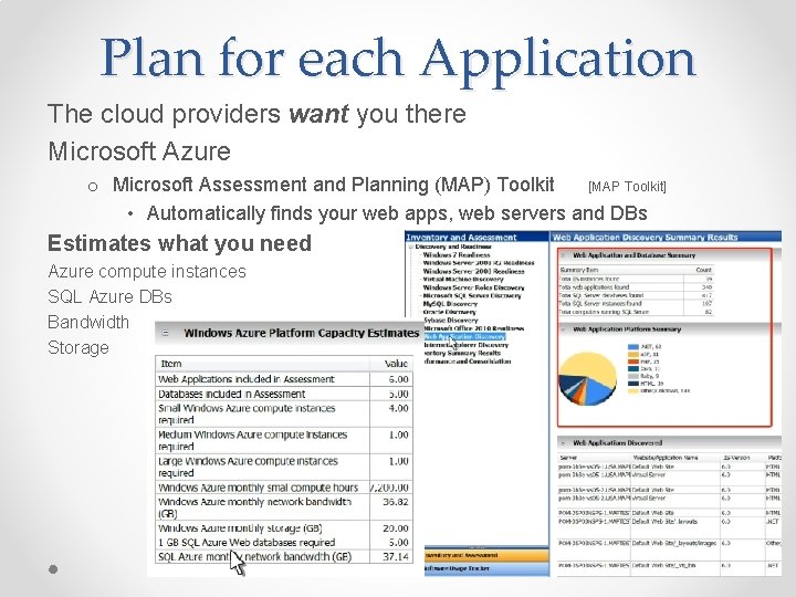 Plan for each Application The cloud providers want you there Microsoft Azure o Microsoft