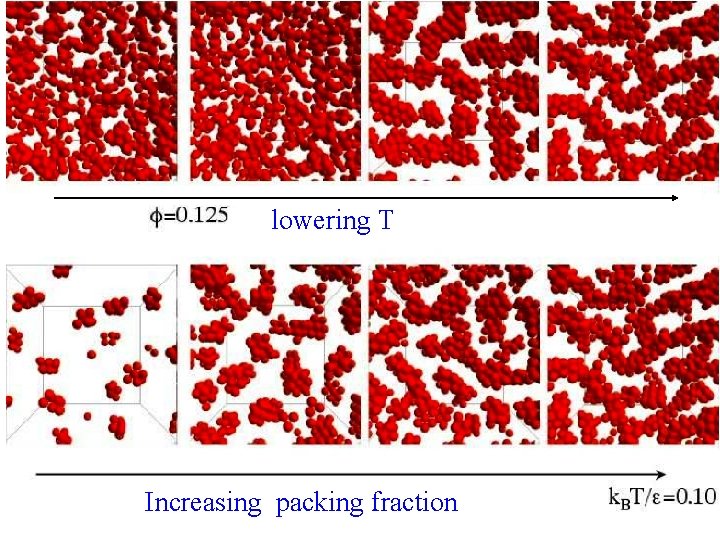 lowering T Increasing packing fraction 