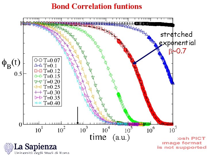 Bond Correlation funtions stretched exponential ~0. 7 (a. u. ) 