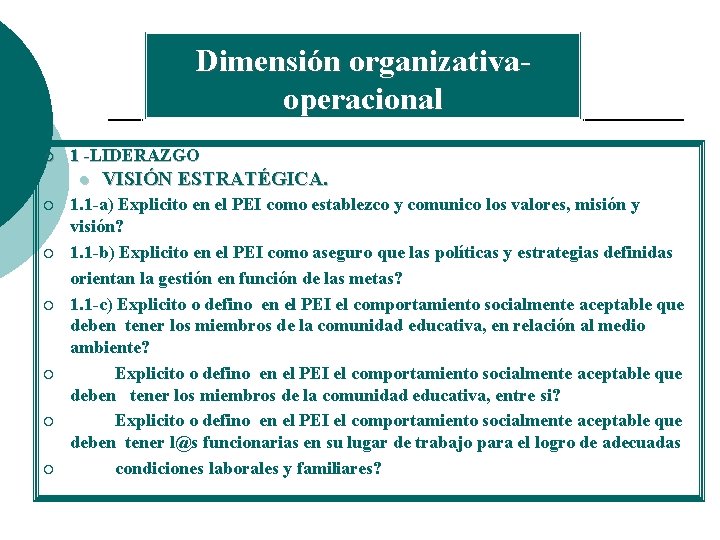 Dimensión organizativaoperacional ¡ 1 -LIDERAZGO l ¡ ¡ ¡ VISIÓN ESTRATÉGICA. 1. 1 -a)